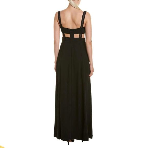 Aidan by Aidan Mattox Crepe Crochet Lace Gown Womens 0 Black Cutout Maxi Dress - Picture 4 of 12